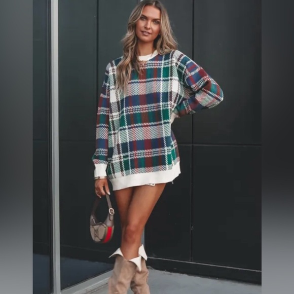 Show Me Your Mumu Revolve Ember Tunic Sweater in Holiday Plaid Size Small - Picture 8 of 9